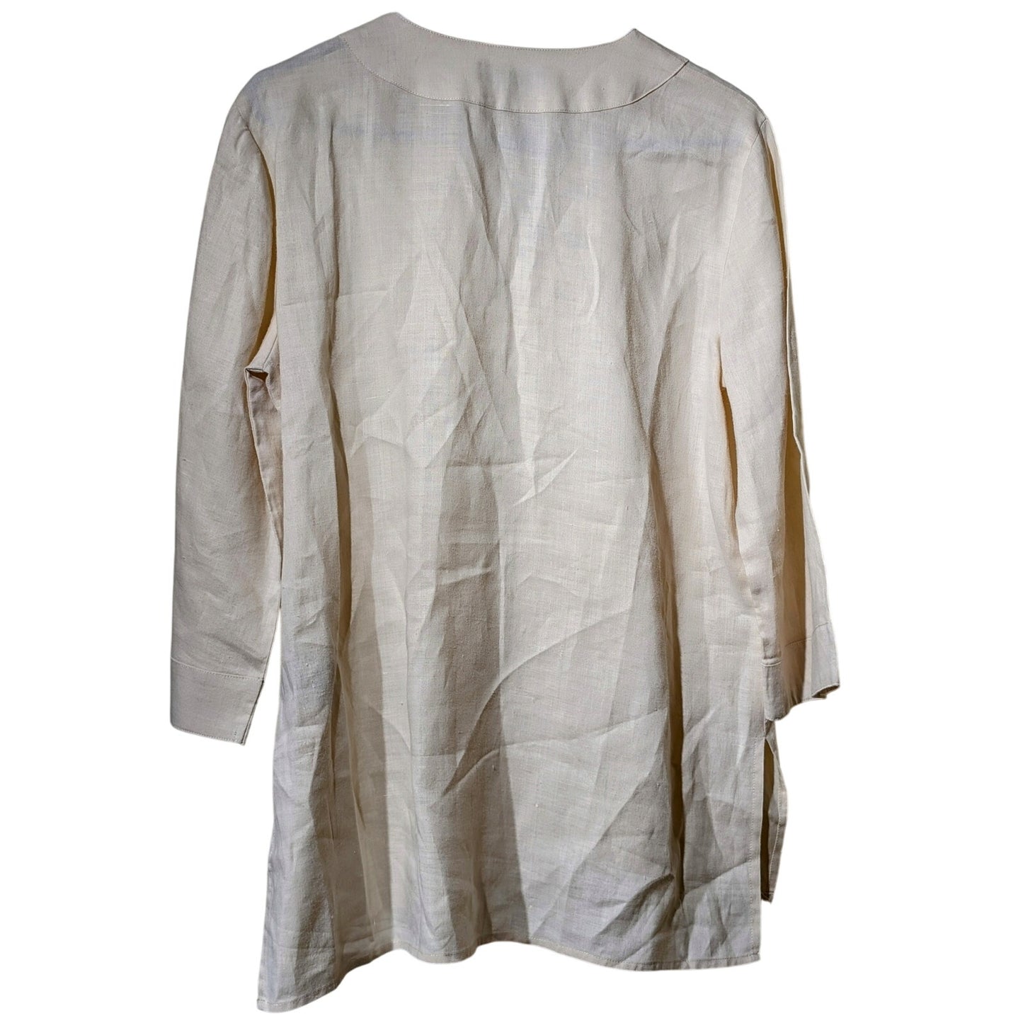 August Silk 100% Linen Tunic 3/4 Sleeve Gold Grommet V Neck Blouse Womens Sz S