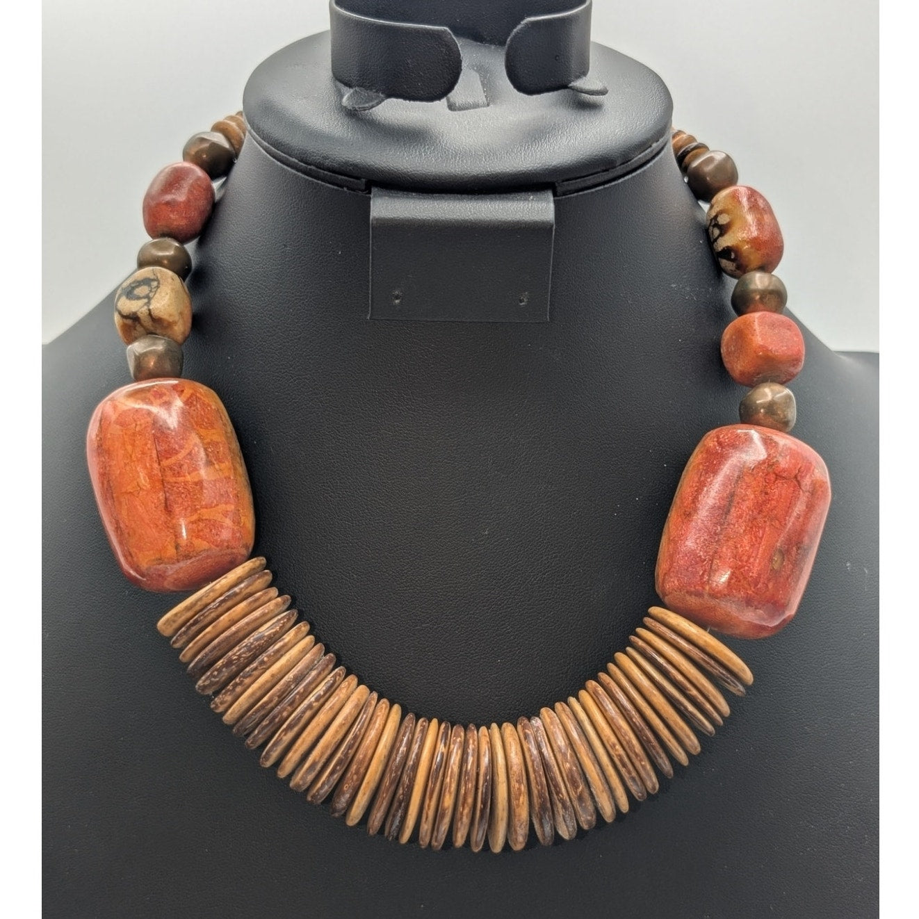 Vintage Tribal Heishi Coconut Shell Bead Resin/Wood Painted Bead 19" Necklace