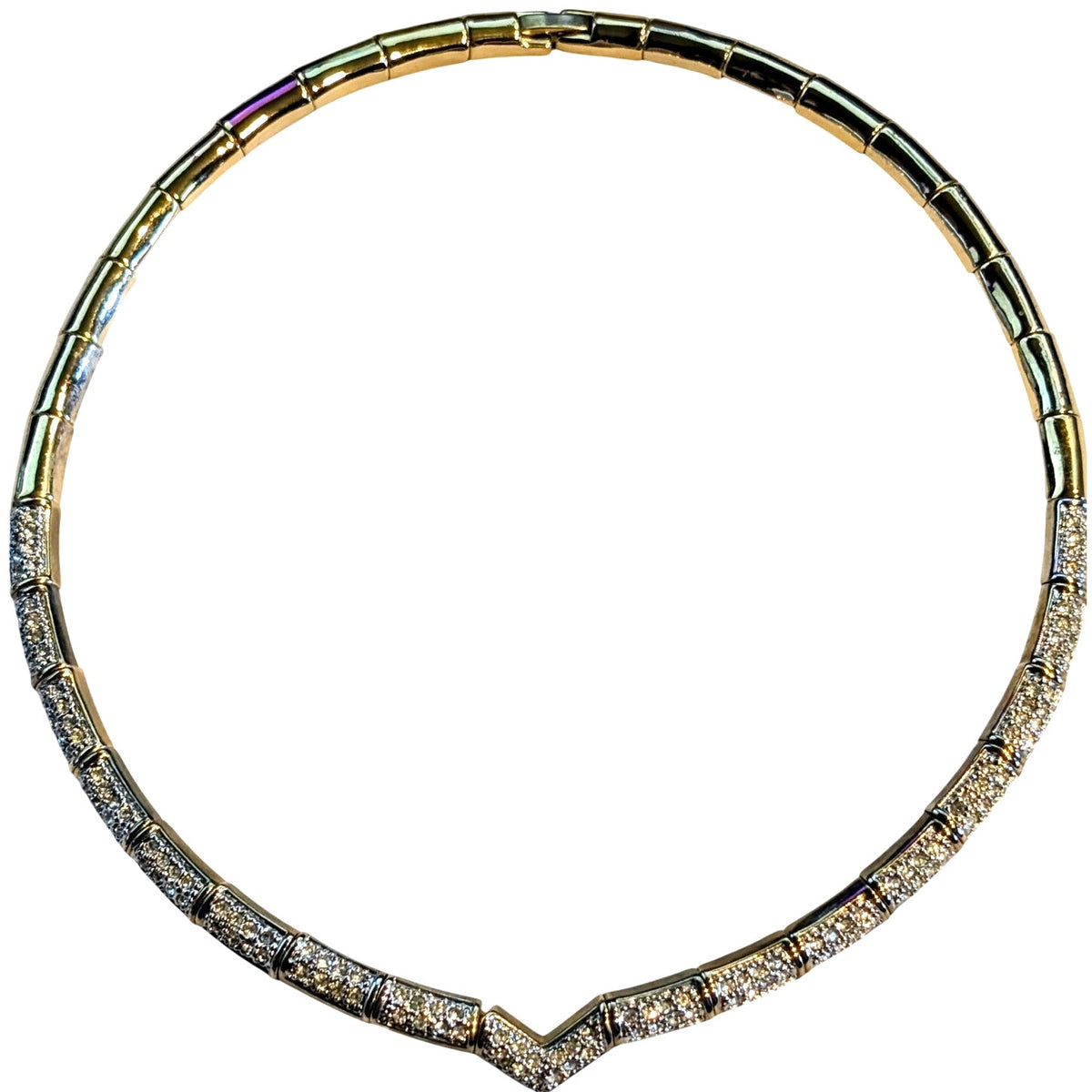 Vintage CZ 'V' Gold Tone Collar Fold Over Clasp 11" Collar Necklace
