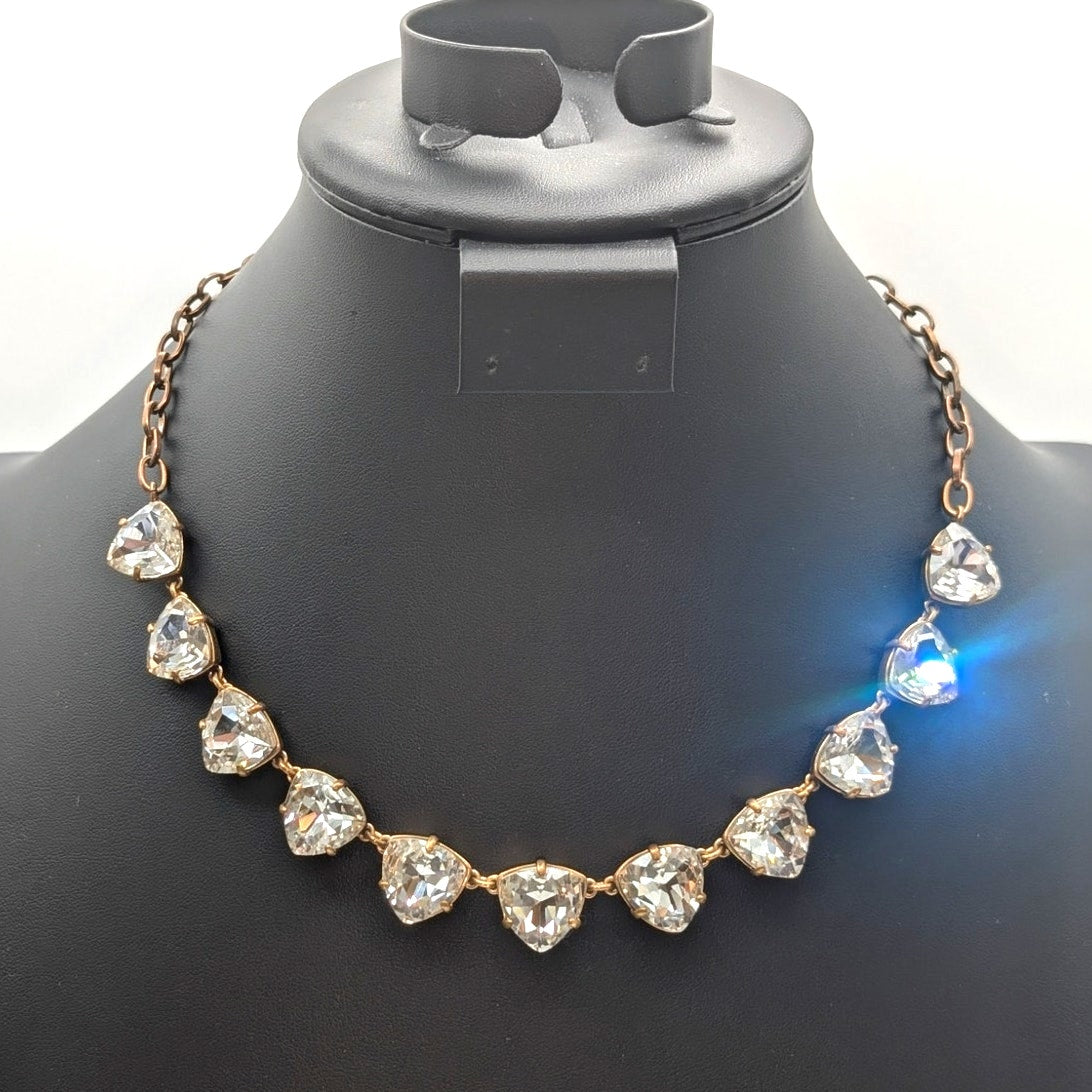 Stella & Dot Large Trillion Rhinestone Antiqued Gold Tone Necklace