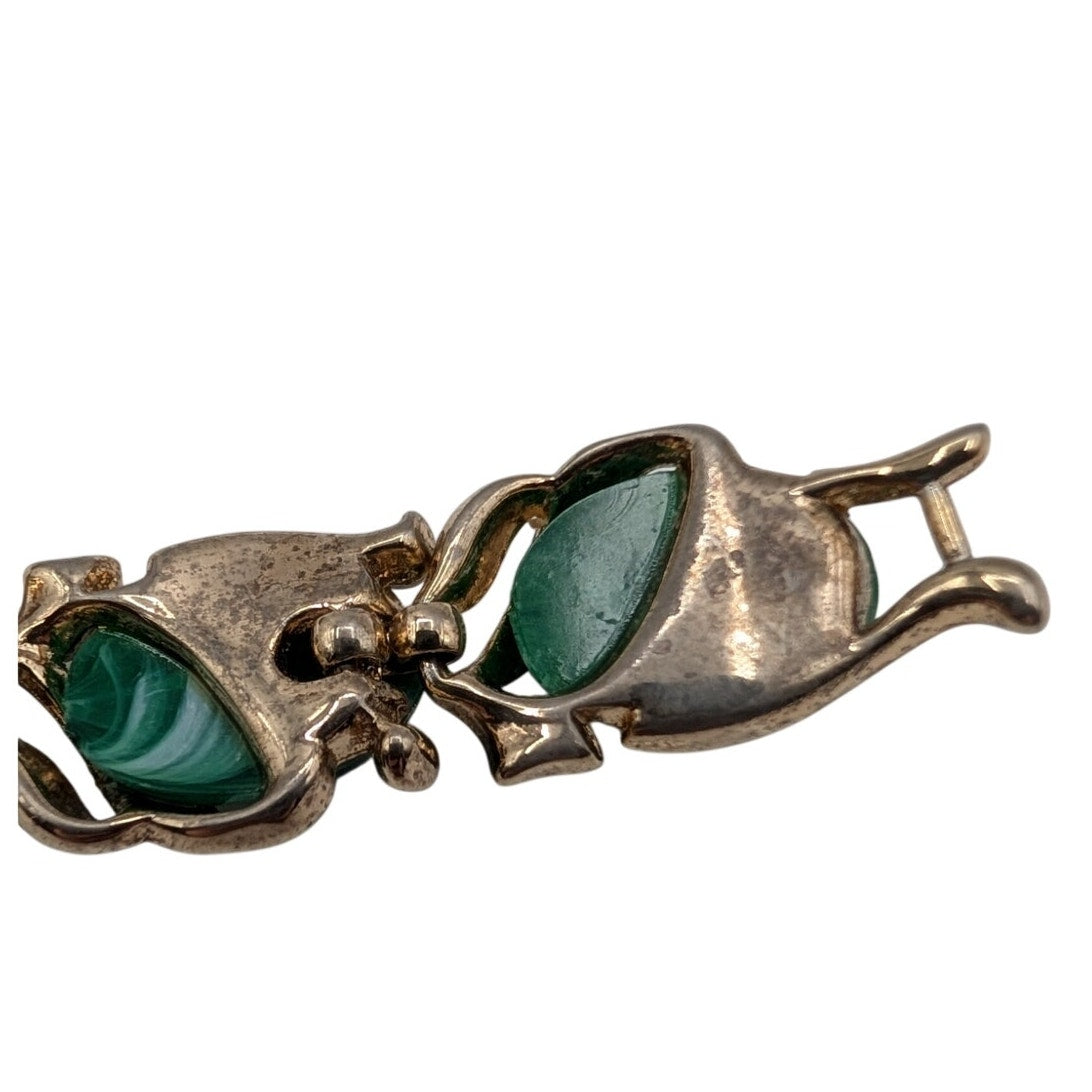 Vintage Crown Trifari Caravan Gold Tone Faux Malachite Green Bracelet
