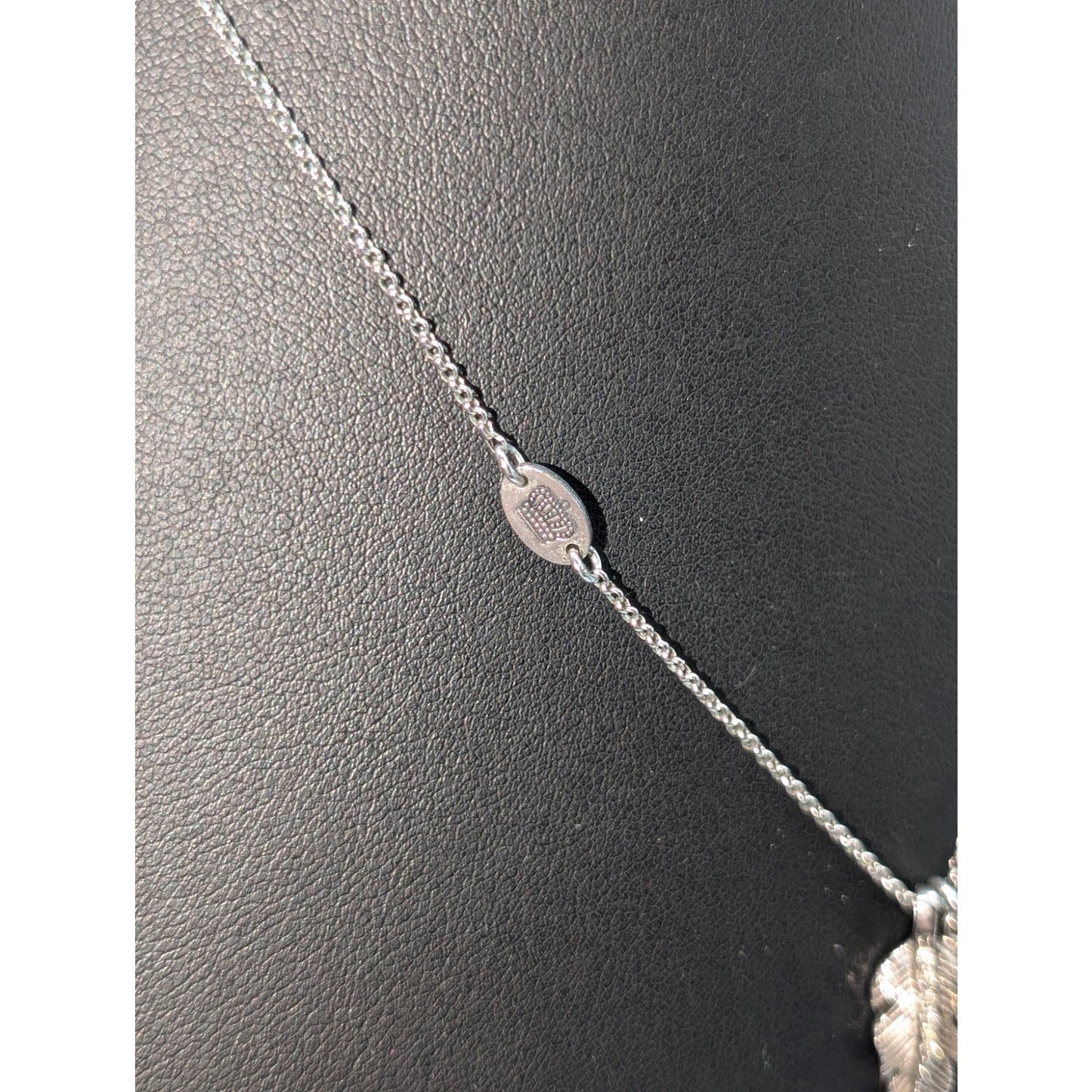 Juicy Couture Crystal Feather Heart Charm Silver Tone 16"-19" Necklace