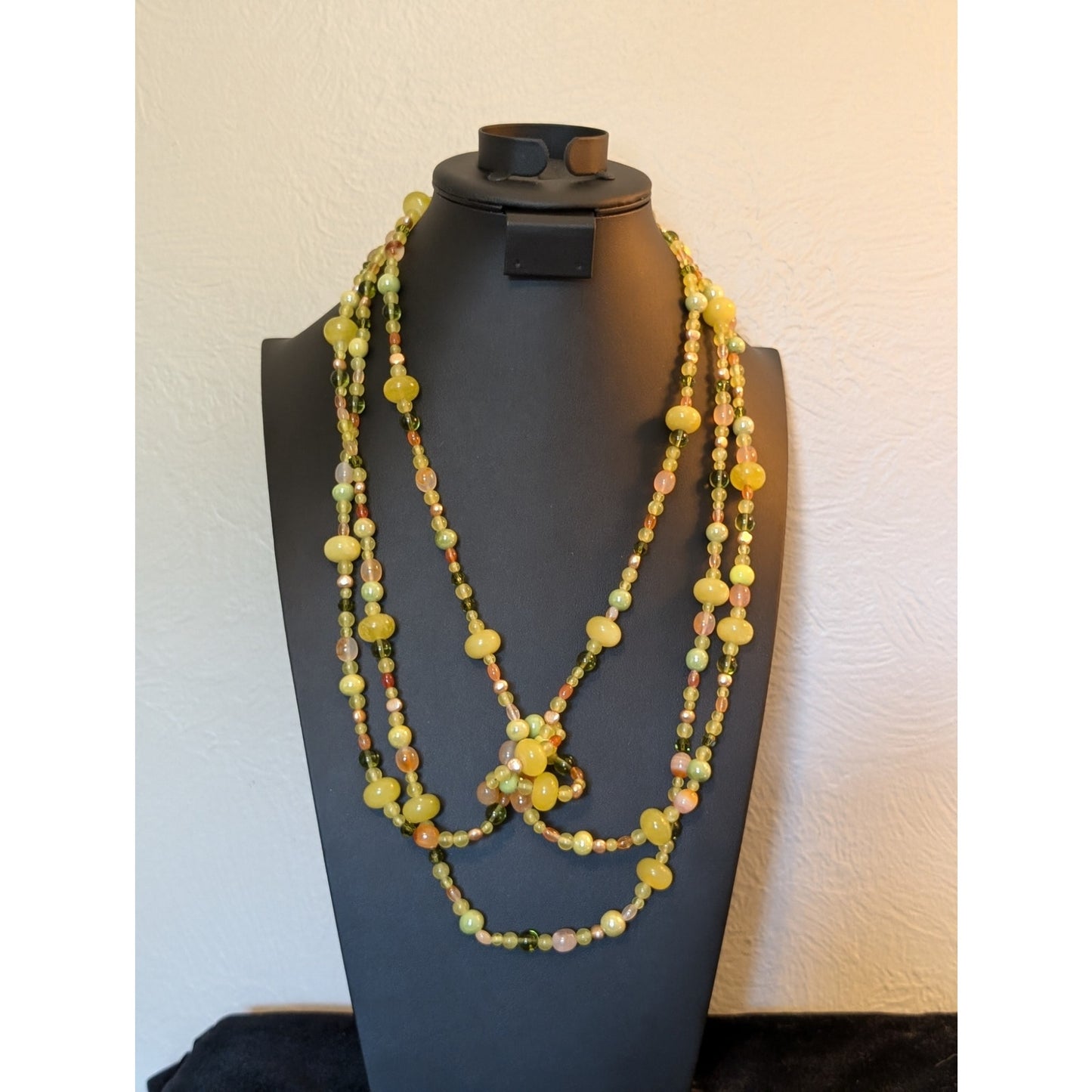 Gemstones Crystal Pearls & Glass Beaded Long Strand 98" Necklace