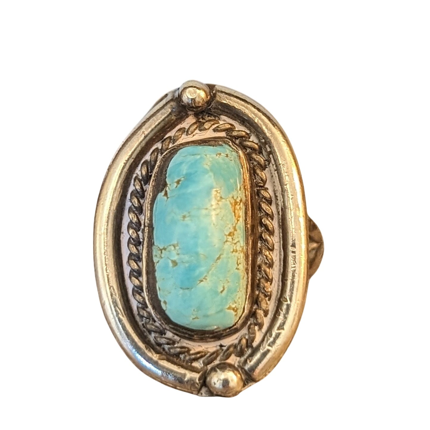 Vintage 60s 925 Sterling Silver Southwestern Turquoise Ring Size 4.5