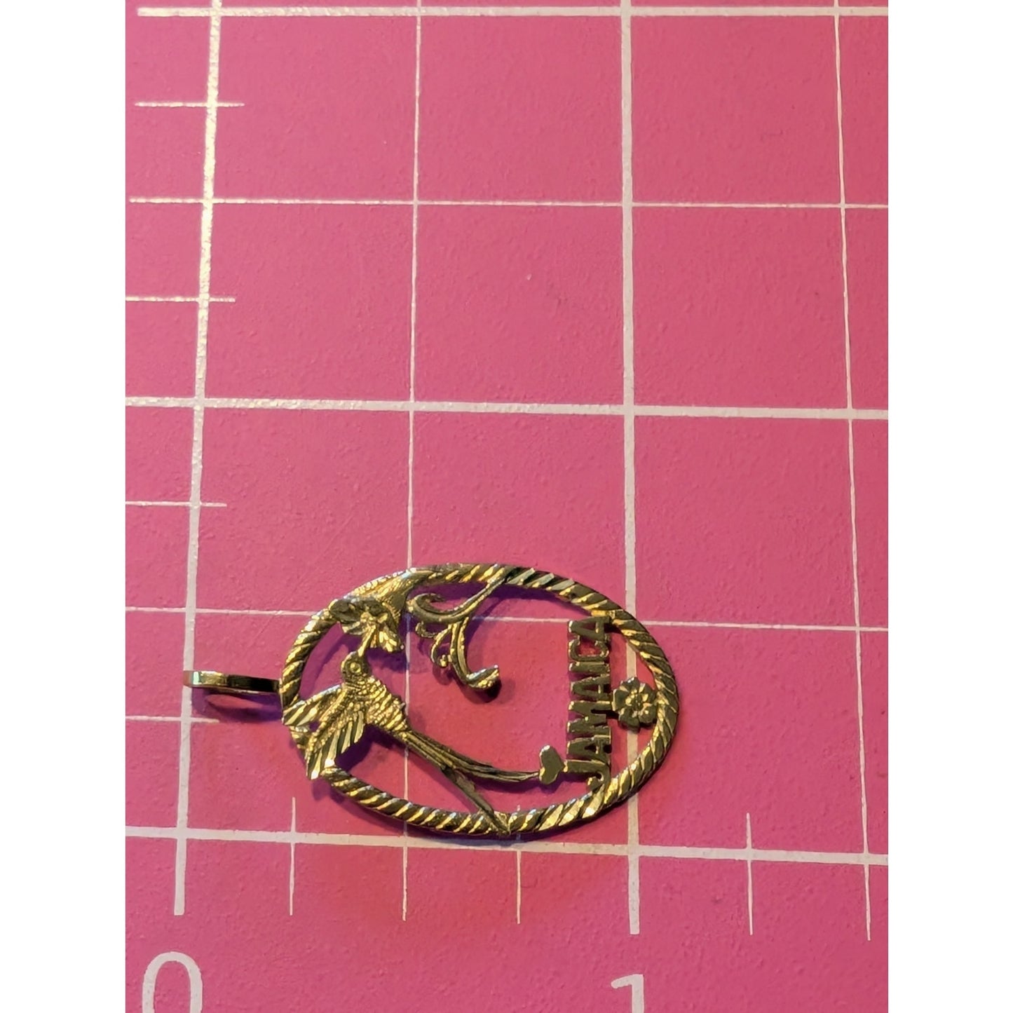 14K Yellow Gold Jamaica Hummingbird Flower Caribbean Pride Statement Pendant