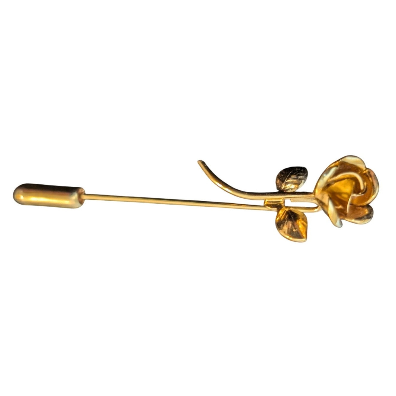 Vintage Gold Tone Long Stem Rose Stick Pin