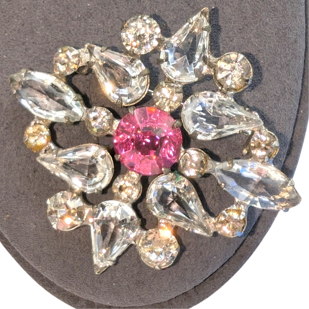 Vintage Silver Tone Clear & Pink Rhinestone Brooch