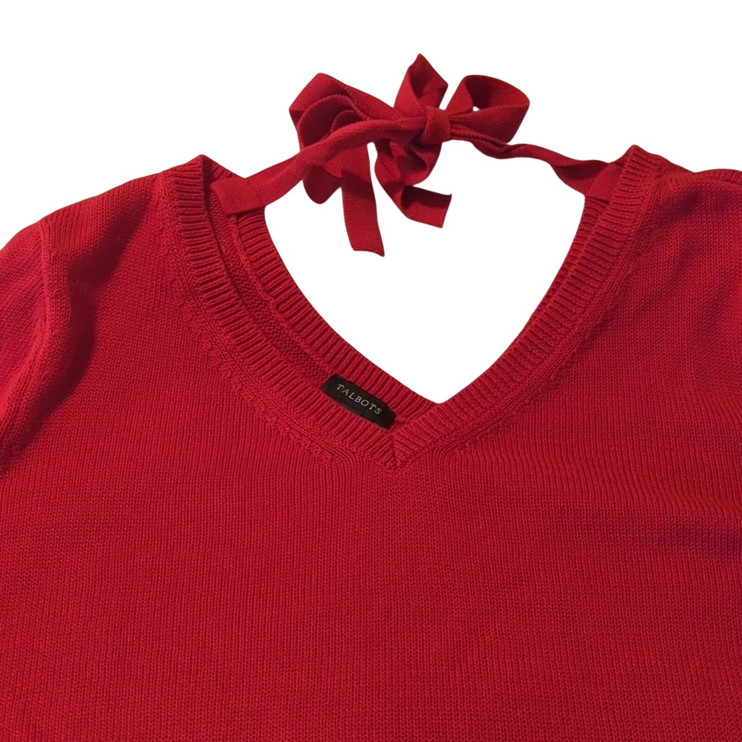 TALBOTS Red Pima Cotton Double V Tie Back Sweater Pullover Long Top Womens Sz M