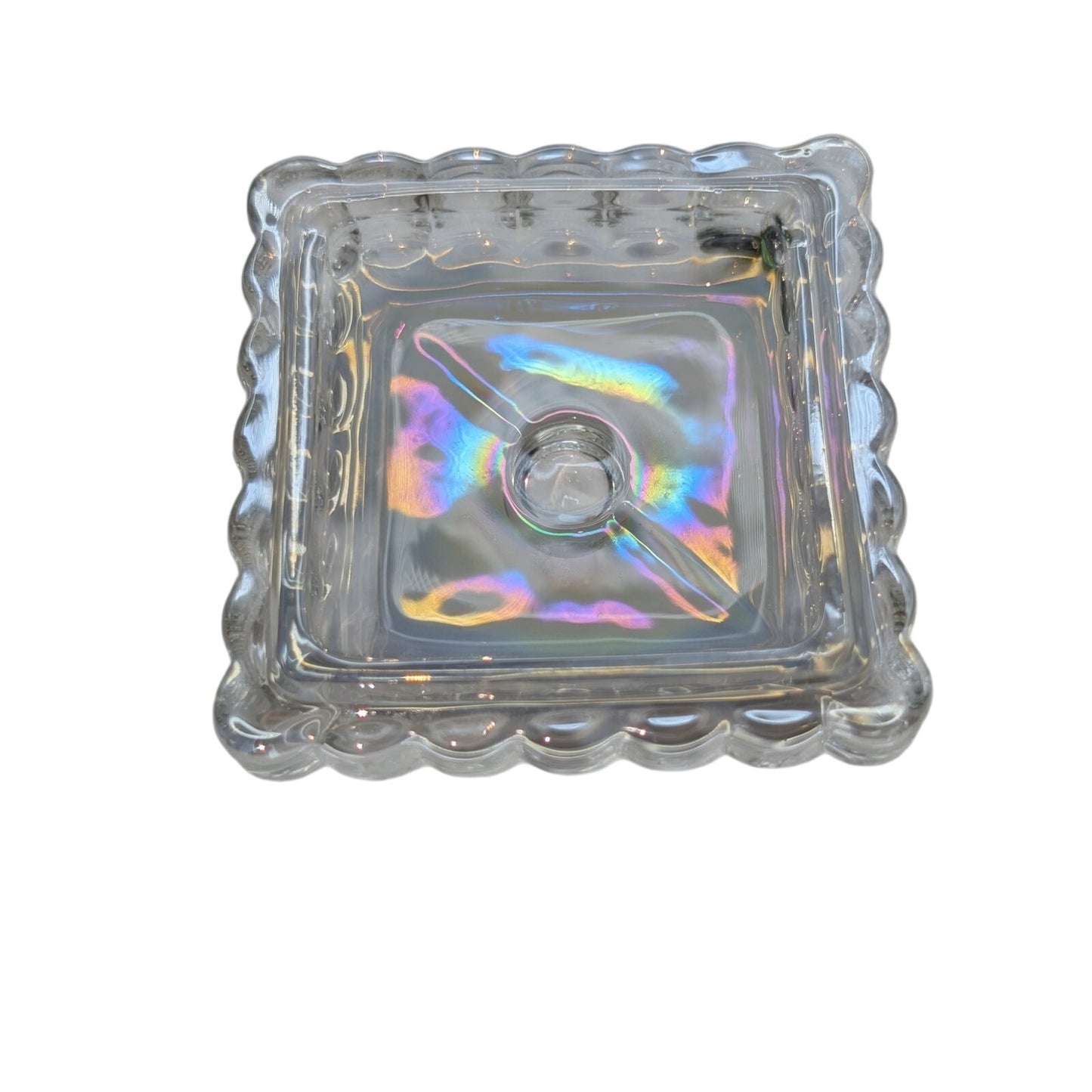 Tinted Glass Iridescent Glass Trinket Box W/ Lid