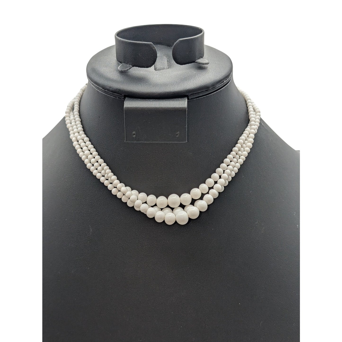 Lot of Three Vintage White Glass Beaded Necklaces