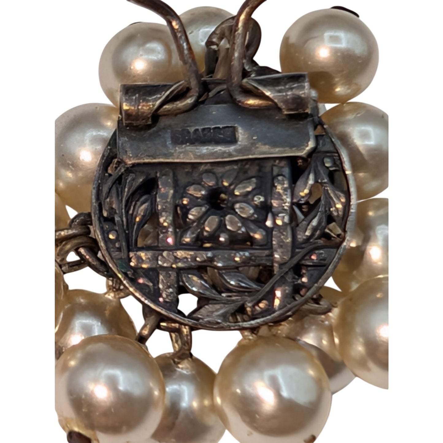 Vintage/Antique FRANCE Faux Pearl Cluster Clip On Earrings