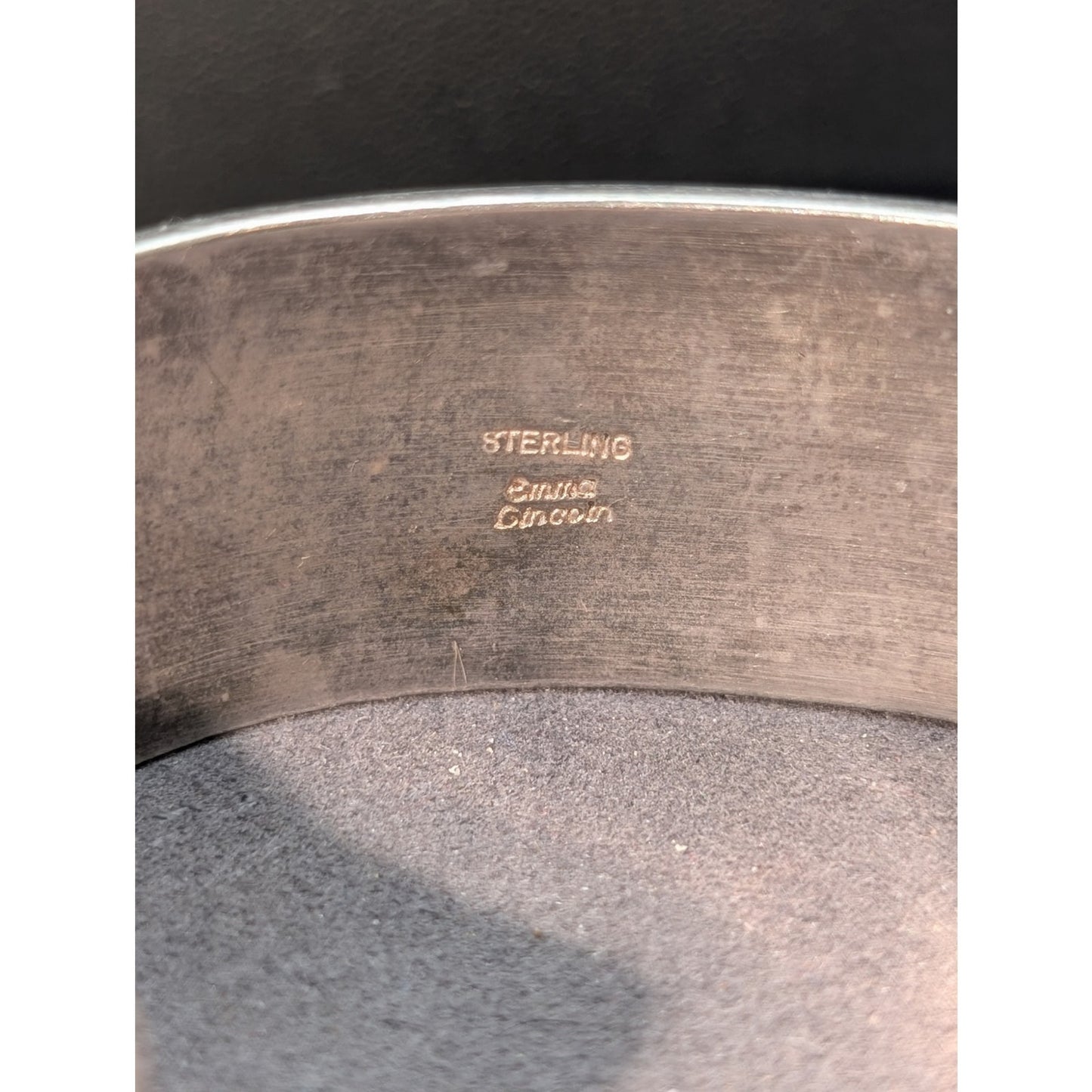 Emma Lincoln Signed 925 Sterling Silver Ridged Cuff 1-1/16" Wide Bracelet