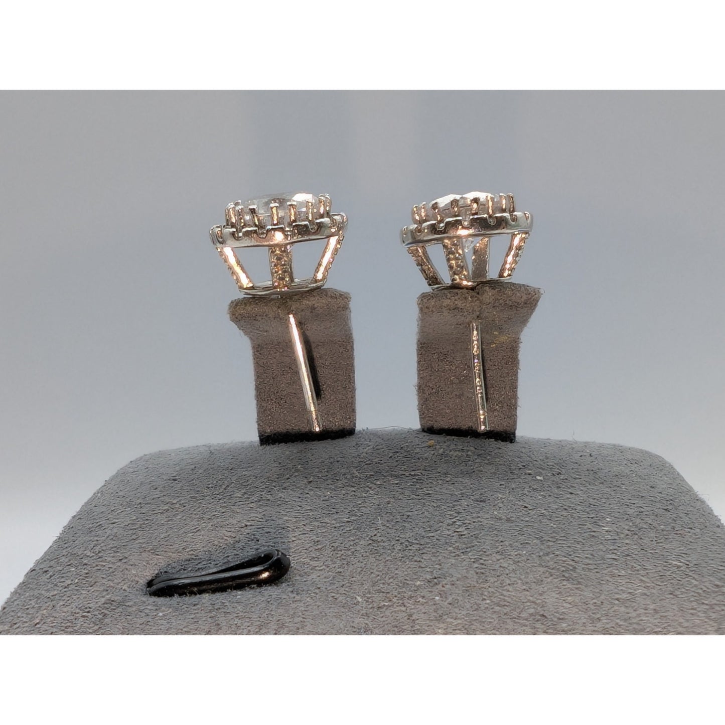 925 Sterling Silver CZ Halo Surround Raised Basket Setting Stud Post Earrings