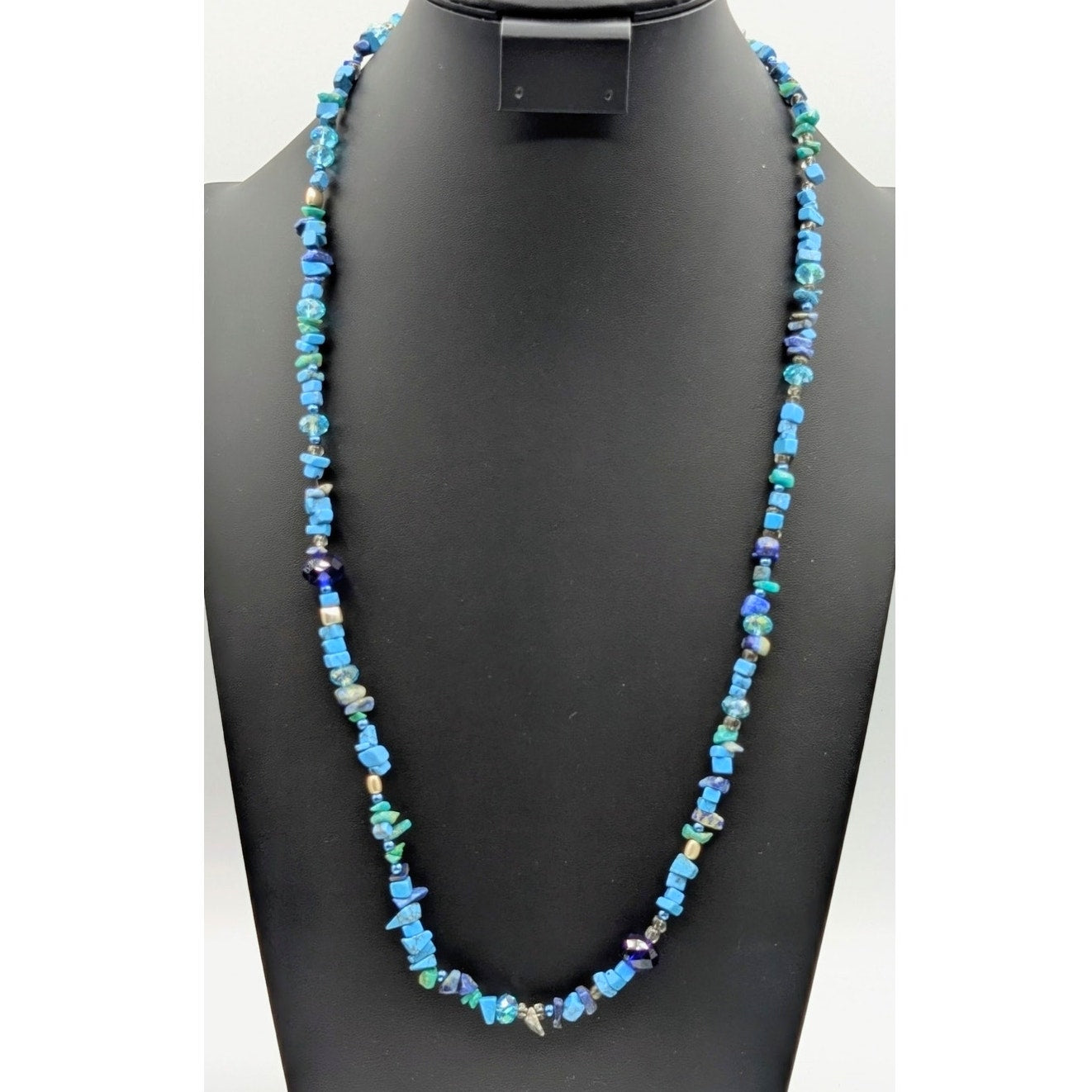 Blue Stone Chip Blue Crystal Beaded Toggle Clasp 30.5" Necklace