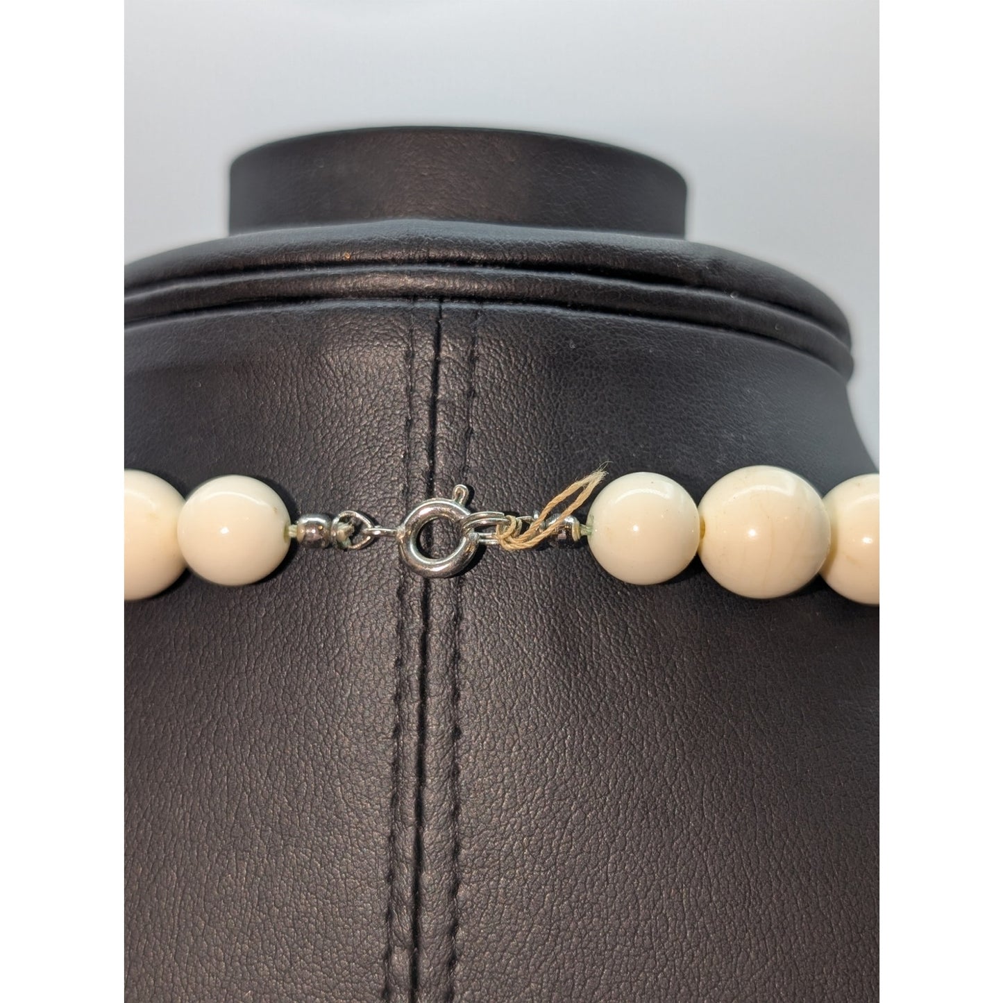 Vintage Cream Brown Stripe Silver Tone Beaded 25" Necklace