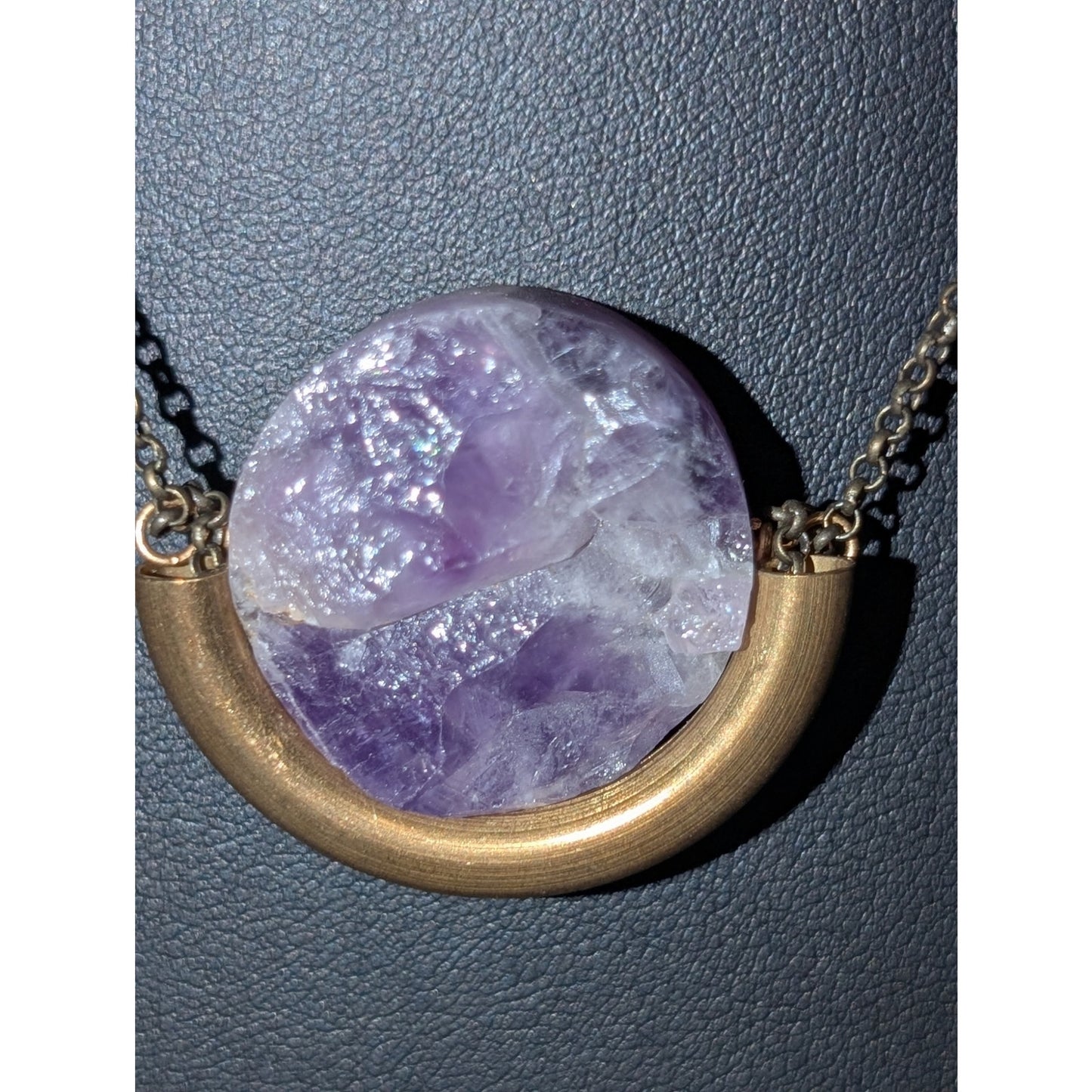Larissa Loden 'Floating Amethyst' Pendant Brass Antiqued Chain 18" Necklace