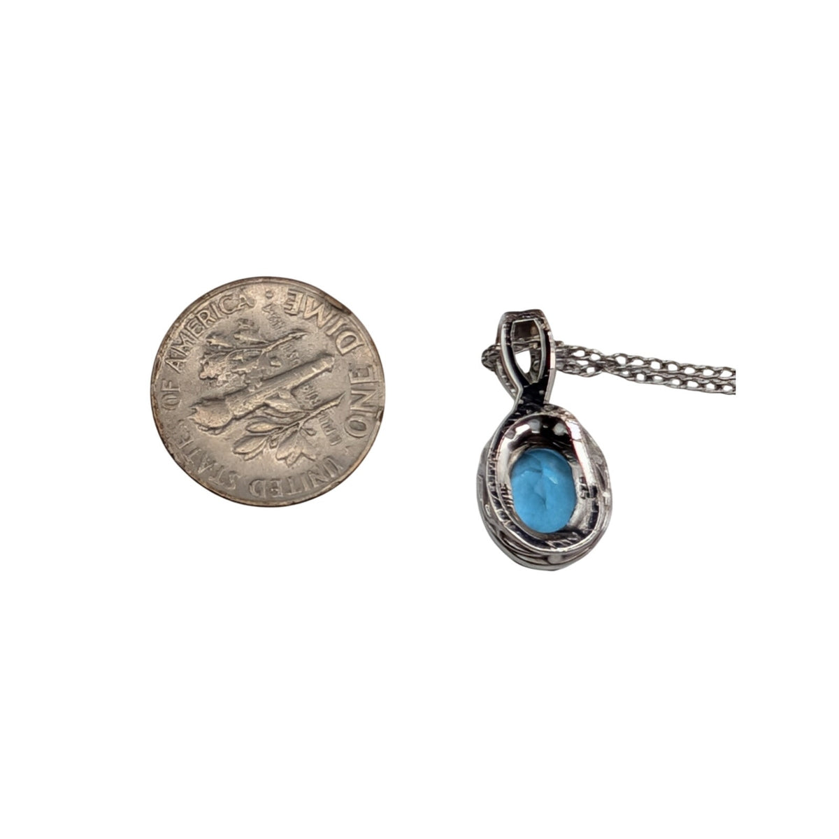 Vtg 925 Sterling Silver Blue & White Topaz Gemstone Pendant 16" Chain Necklace