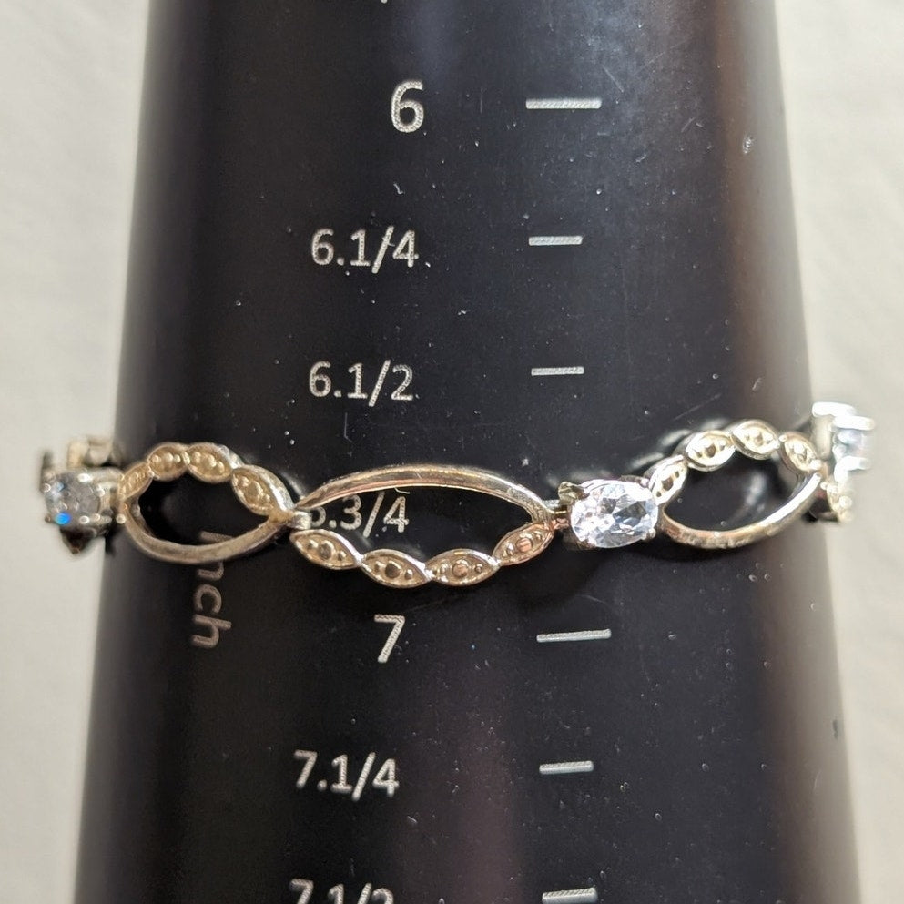 925 Sterling Silver CZ Oval Link Tennis Bracelet SU CH CZ