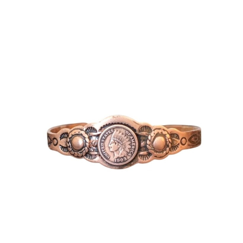 Vintage Southwestern Baby/Child's 1903 Indian Head Solid Copper Cuff Bracelet