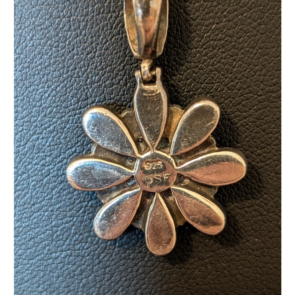 Vintage Southwest Navajo Sterling Multi Gemstone Flower Pendant 925 Silver Chain