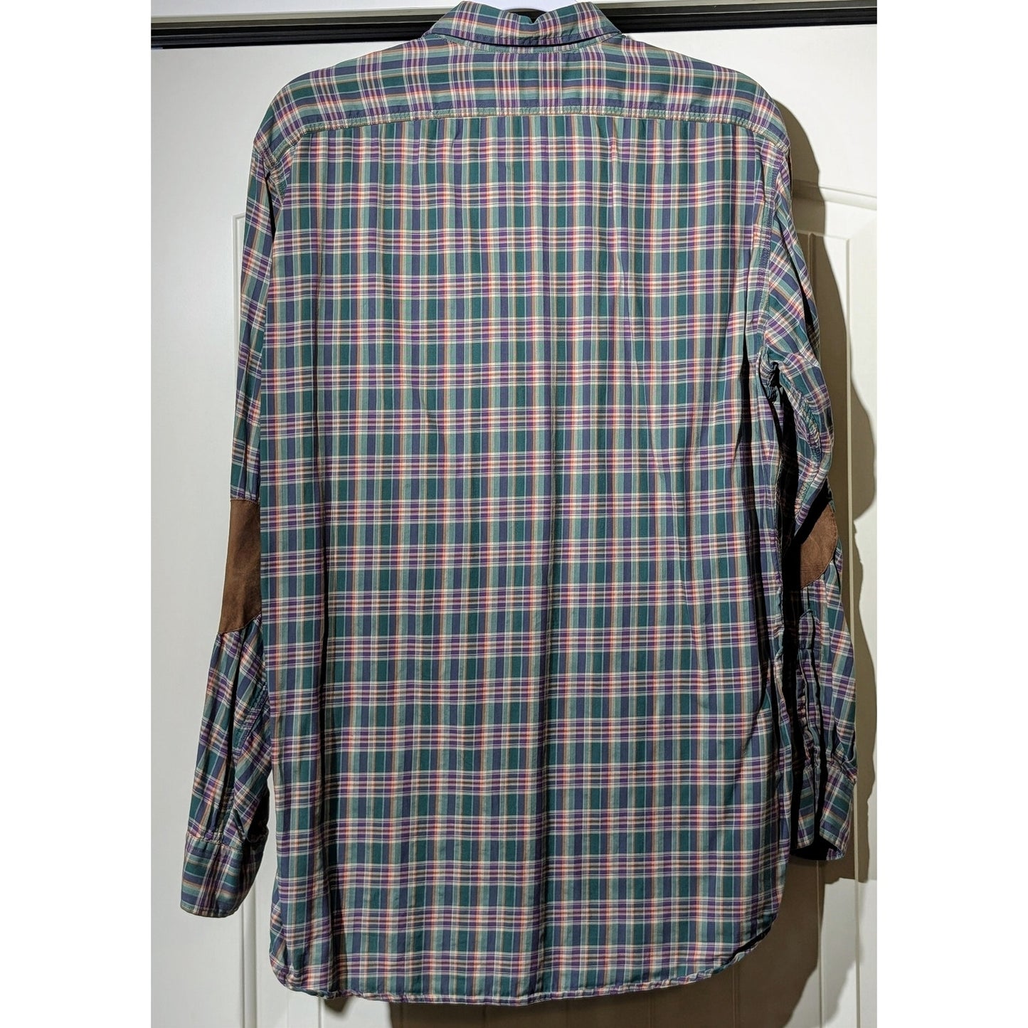 VTG Polo by Ralph Lauren Oversized Green Purple Plaid Elbow Patch Button Up Sz M