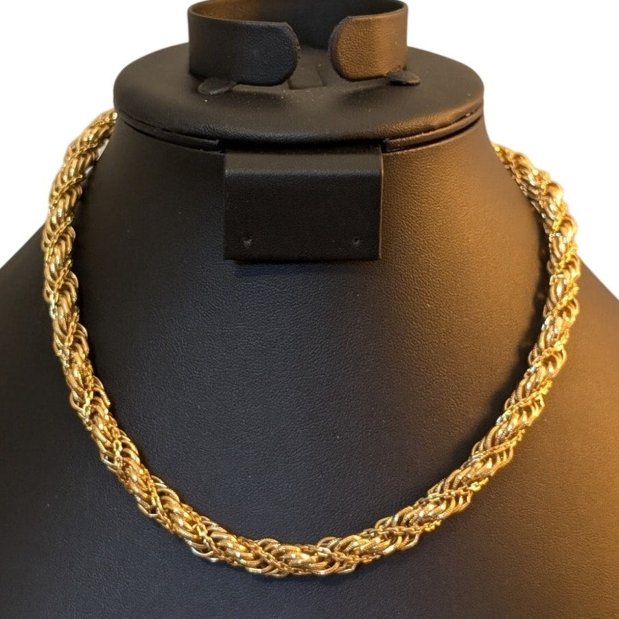 Vintage Monet 40s Gold Tone Braided Textured Rope Choker 15"-17" Necklace