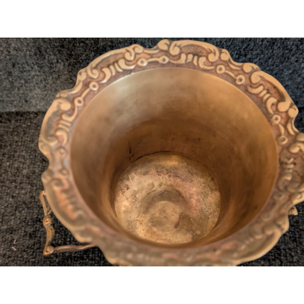 Vintage Embossed Brass Pedestal Champagne Bucket Urn With Handles
