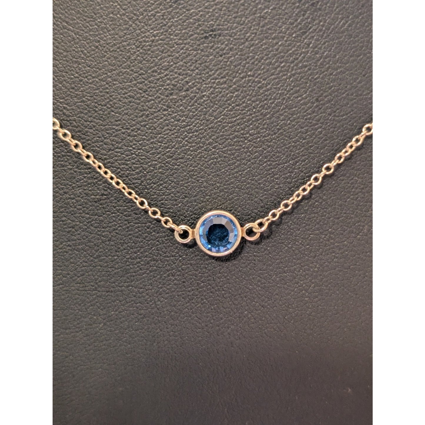 925 Sterling Silver Floating Blue Crystal Pendant 17" Necklace