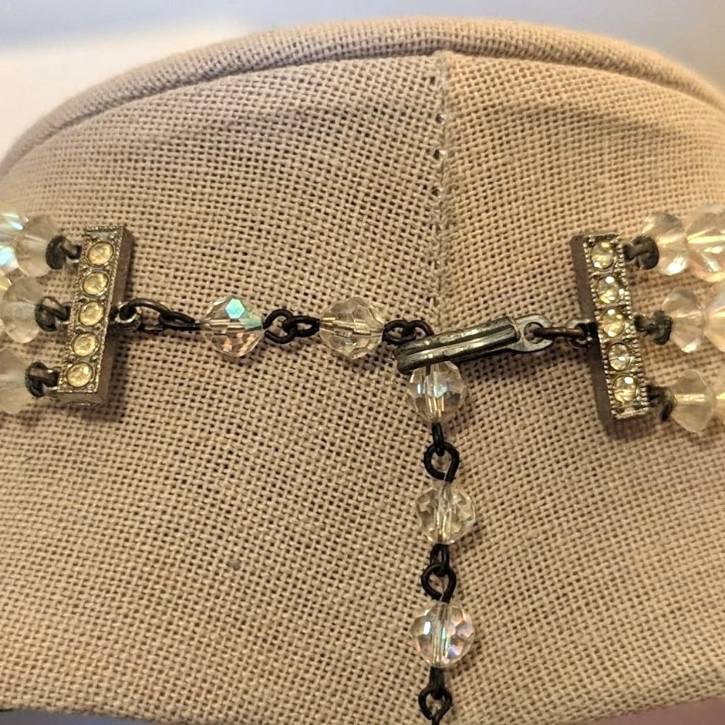 Rare! Vintage Crystal Wedding Choker Circa 1950s Faceted AB Crystals Hook Clasp
