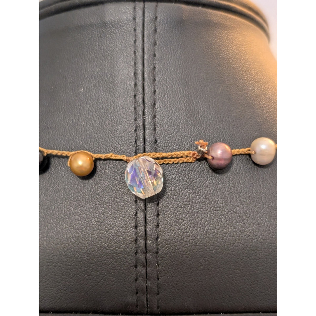 Hand-Crocheted Collection of Multi-Color Natural Pearls W/ Crystal Bauble Clasp