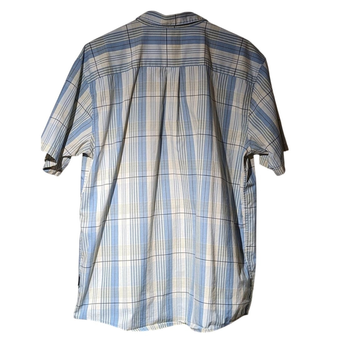 Patagonia Organic Cotton Light Blue Plaid Short Sleeve Button Up Shirt Mens Sz L