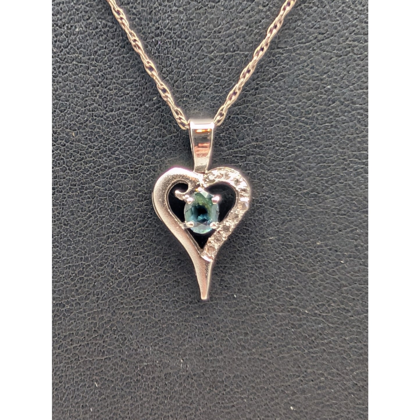 Vintage 925 Sterling Silver Mystic Topaz Stone CZ Heart Pendant Chain Necklace