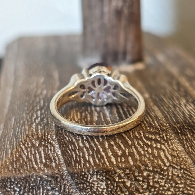Amethyst White Spinel 925 14K Partial Bezel Set Ring Size 7.5