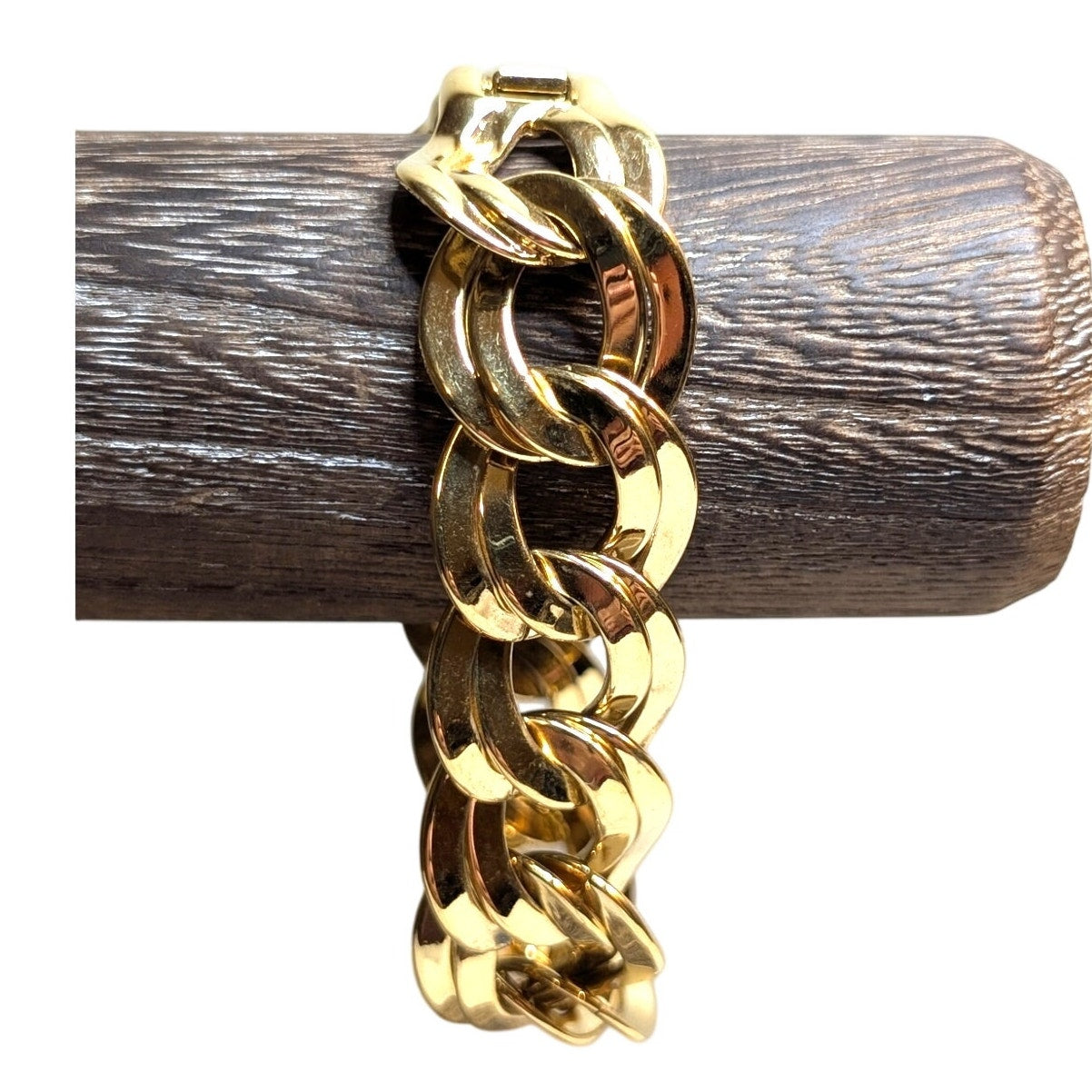 Vintage Monet Gold Tone Curb Double Link Bracelet W/ Fold Over Clasp