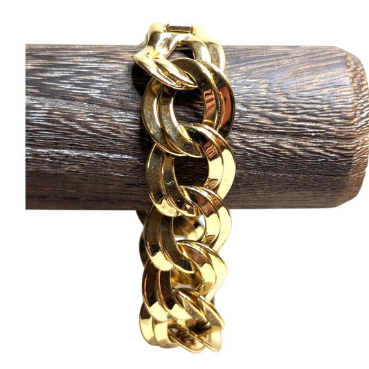 Vintage Monet Gold Tone Curb Double Link Bracelet W/ Fold Over Clasp