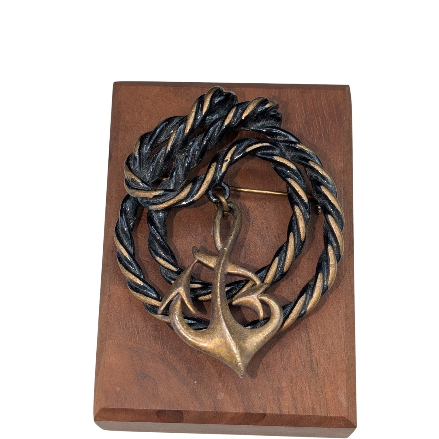 Vintage Signed M. Jent Twisted Mixed Metal Rope Dangle Anchor Pin Brooch