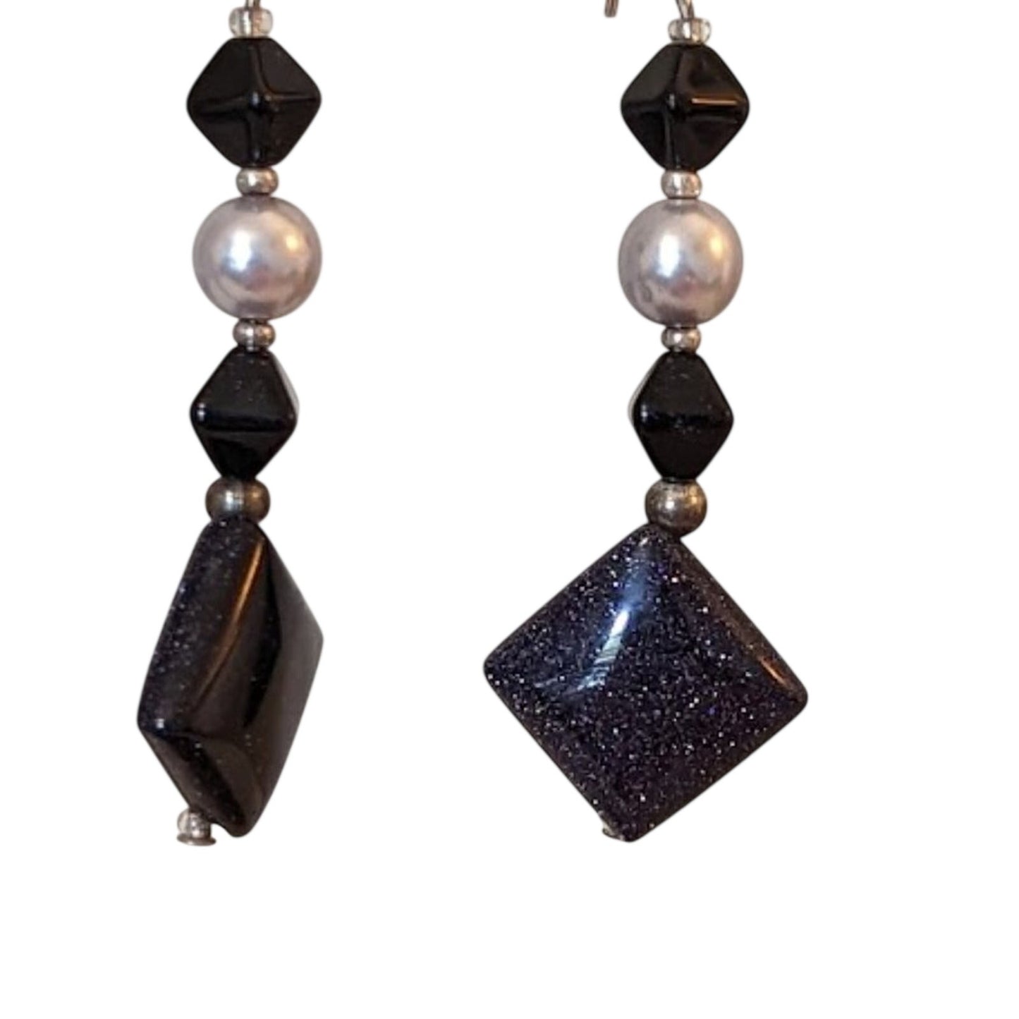 Blue Goldstone Faux Pearl Dangle Earrings