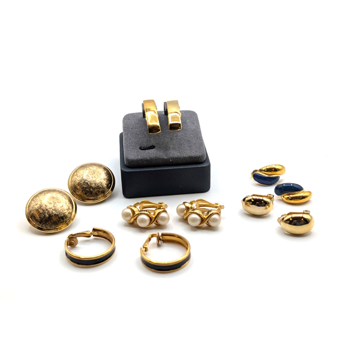Lot of Six Pair Unsigned Vintage Gold Tone Clip On Earrings