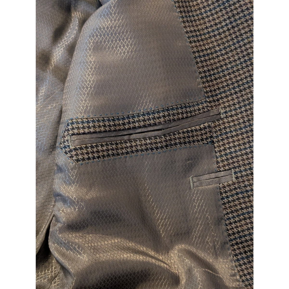 Tasso Elba Macy's Elbow Patch 100% Wool Brown Houndstooth Sports Coat Mens 44R