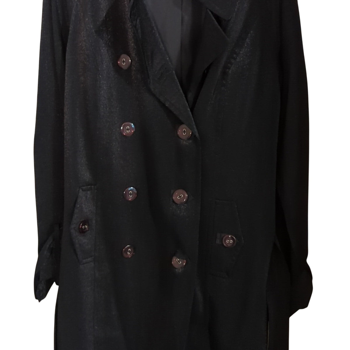 Style & Co. Black Shimmer Double Breasted Trench Coat Women's Size M