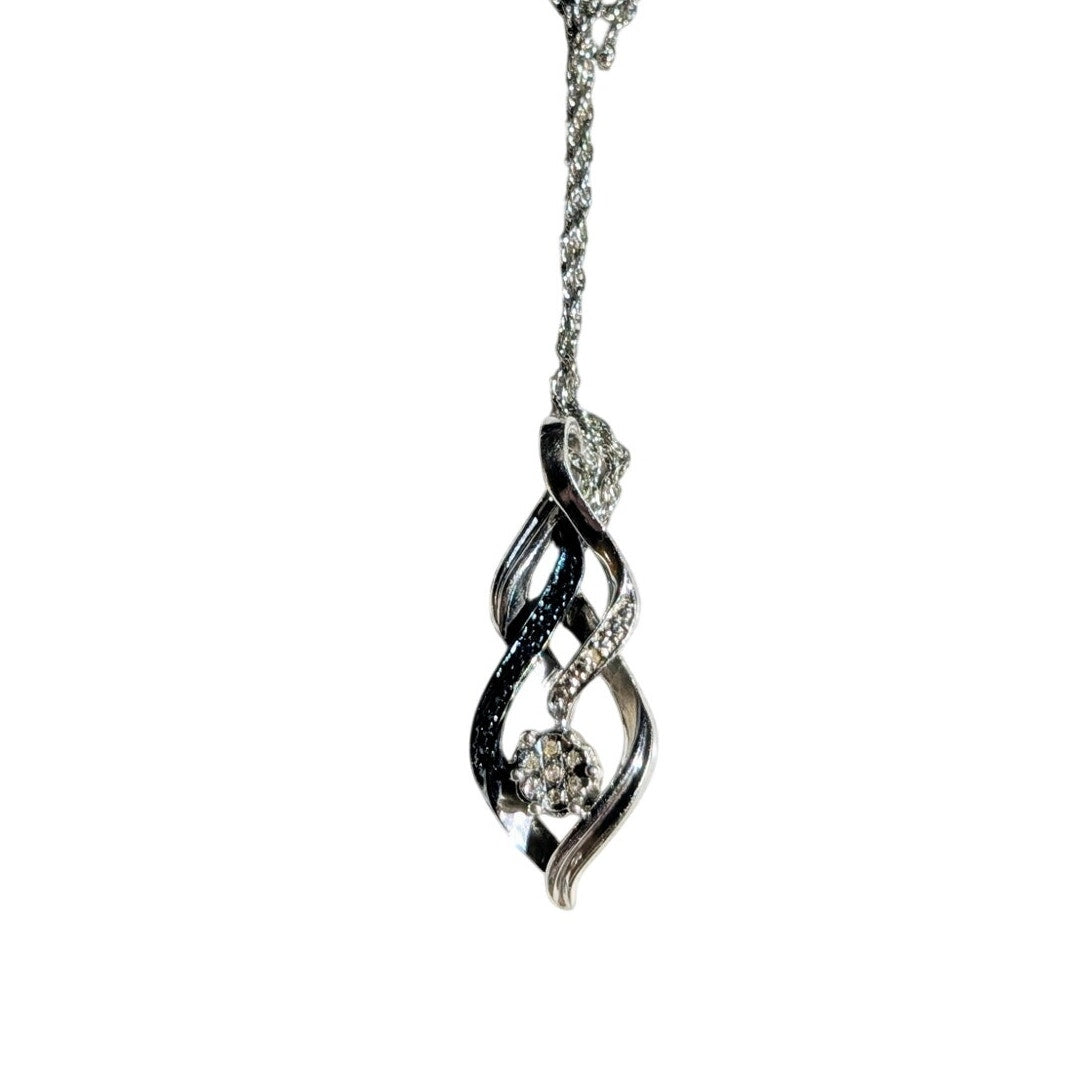 Vtg 90s 925 Italy Sterling Silver Diamond Accent Infinity Pendant 18" Necklace