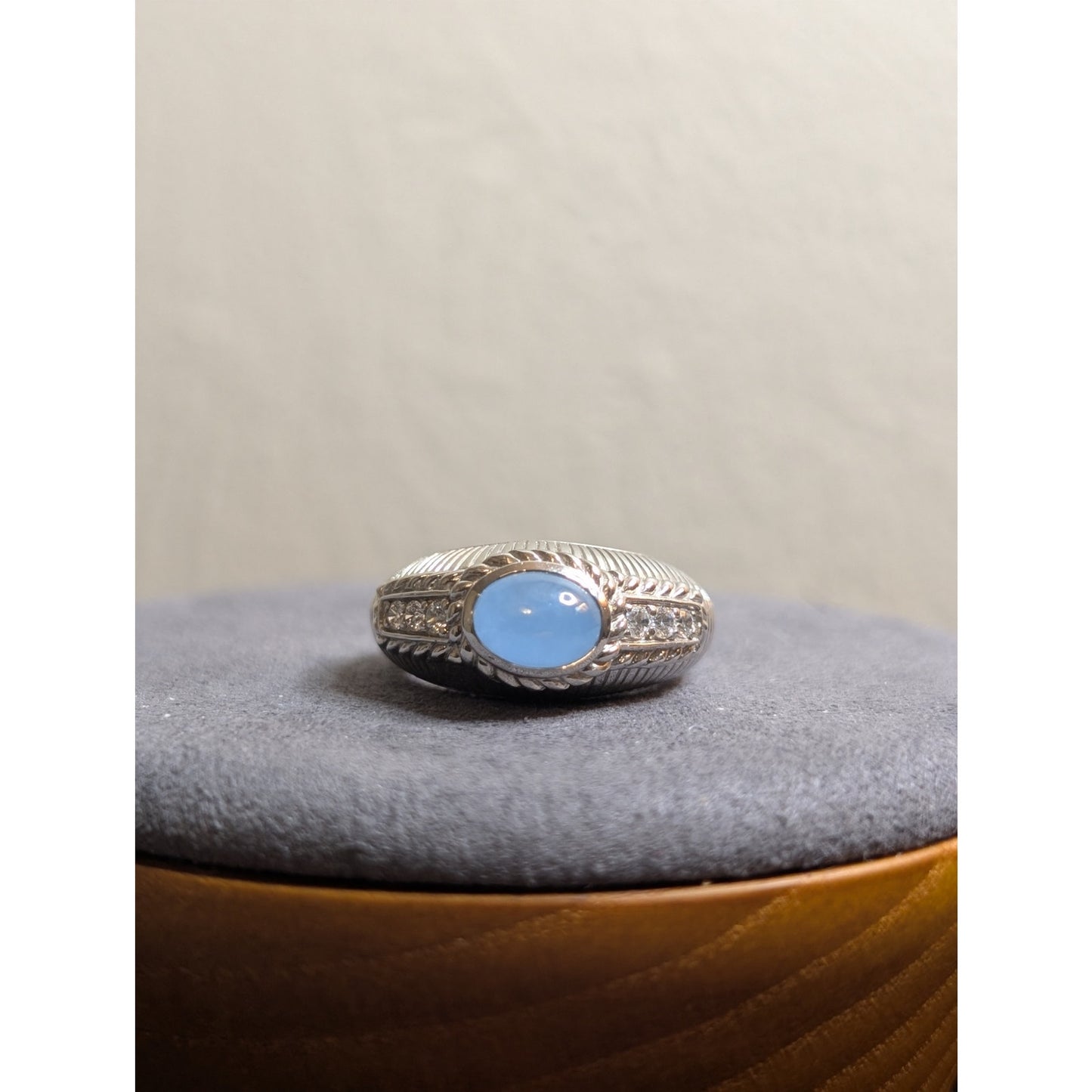 Judith Ripka Sterling Silver Blue Chalcedony Diamonique CZ Ring Size 7.75