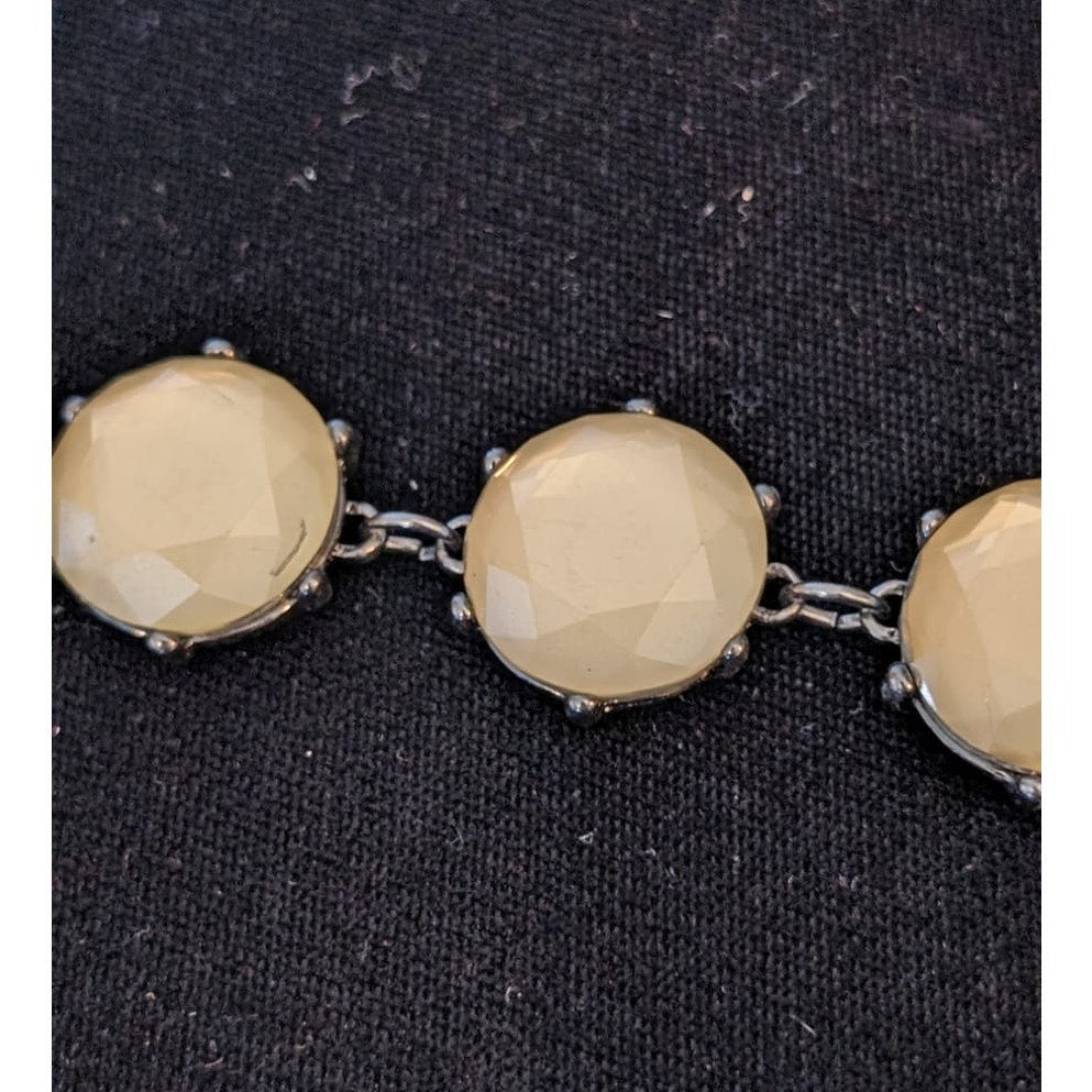 Large Faceted Milky Pale Yellow Faceted Acryclic Bead Bracelet W/ Magnetic Clasp