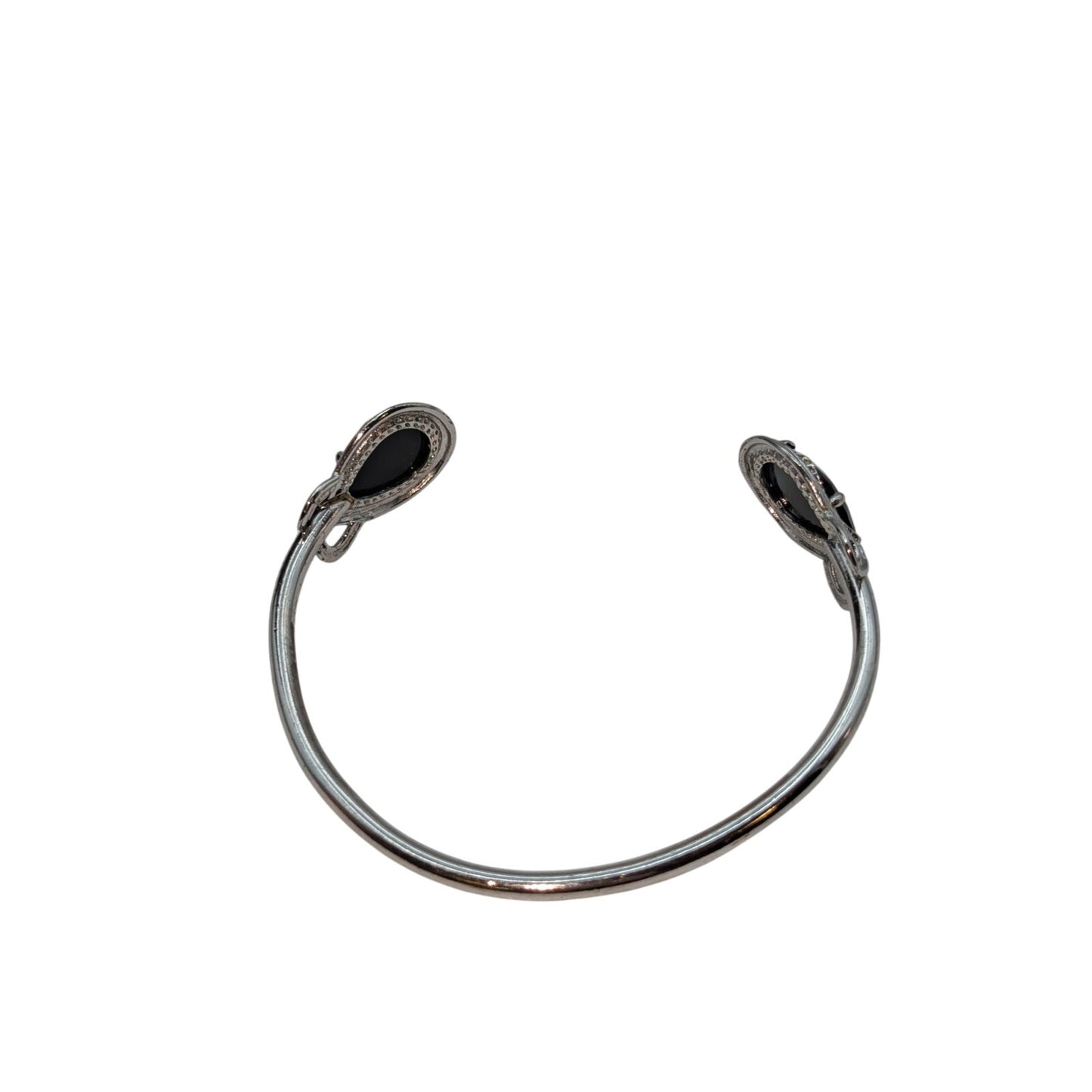 Kendra Scott Andy Bracelet Open Pinch Cuff Silver Tone Faceted Black Stones