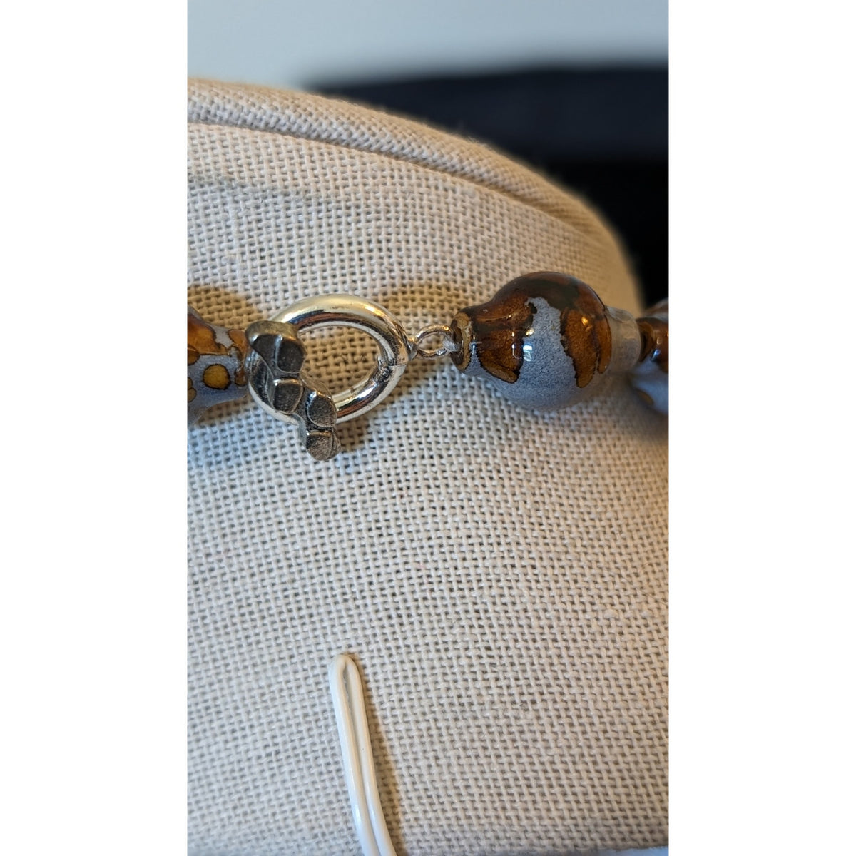 Unique Multi-Shape Gray Brown Mottled Beaded Toggle Clasp Statement Necklace