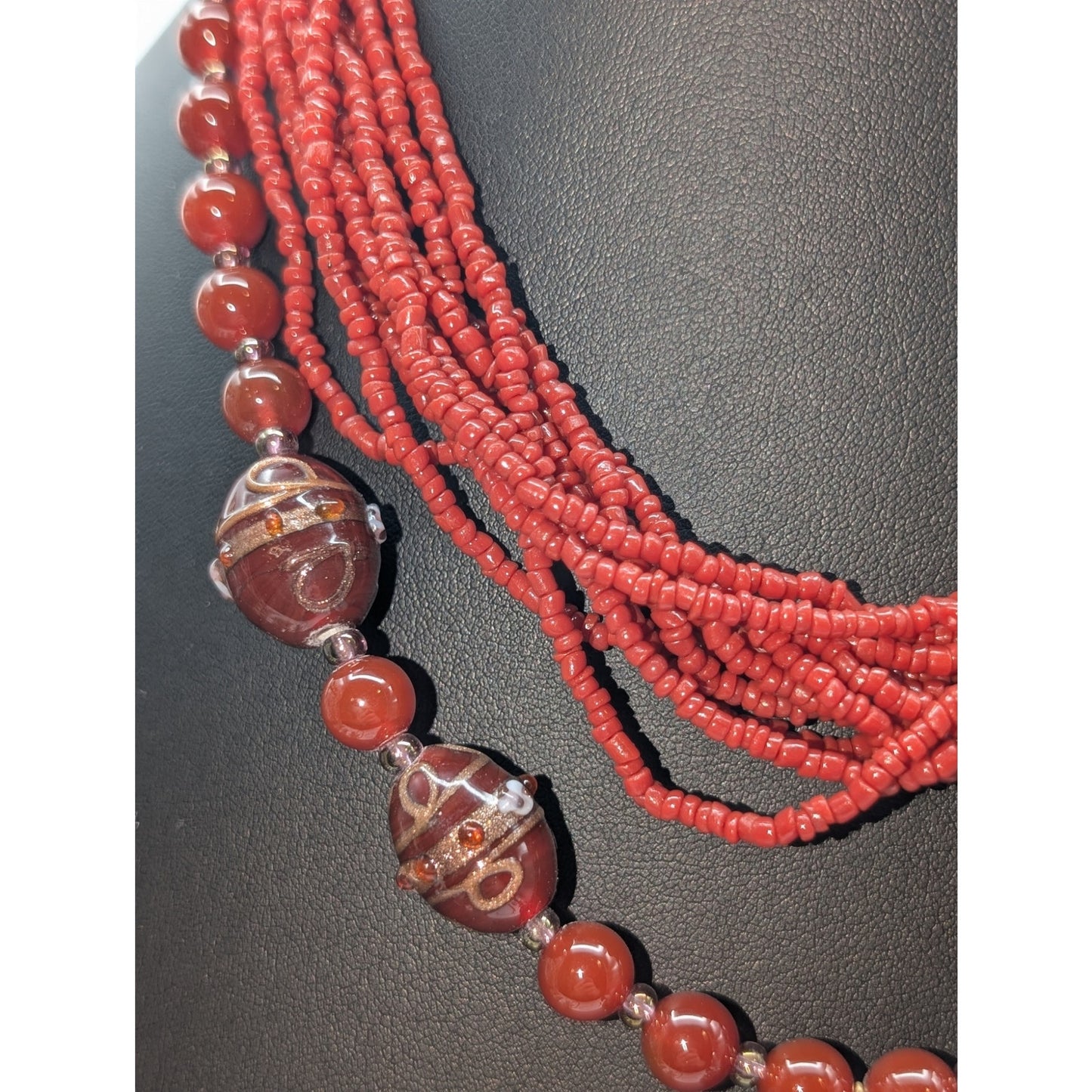 Lot of Boho Cranberry/Brick Color Beaded Necklaces & Earrings