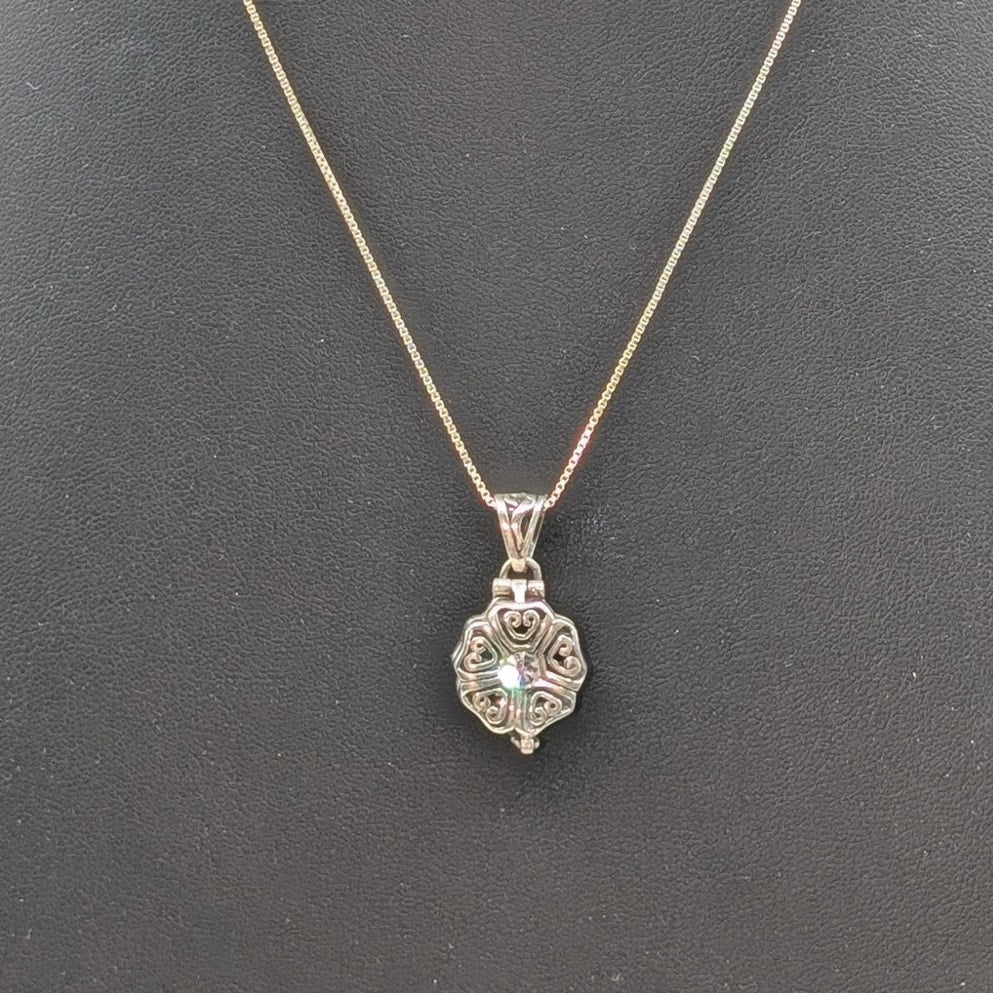 925 Sterling Silver CZ Vintage Locket Charm Pendant Box 17.75" Chain Necklace