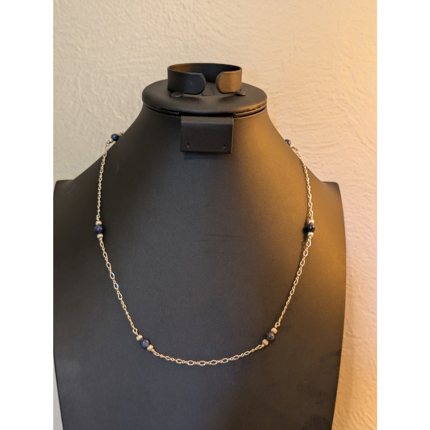 Six Sodalite Bead Sterling Chain Beaded 23" Necklace