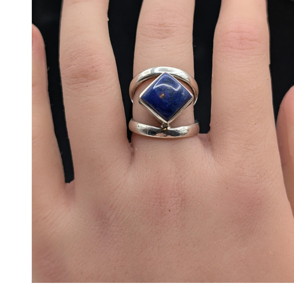Vtg Arya 925 Sterling Silver Bezel Set Lapis Lazuli Split Shank Ring Size 5.5