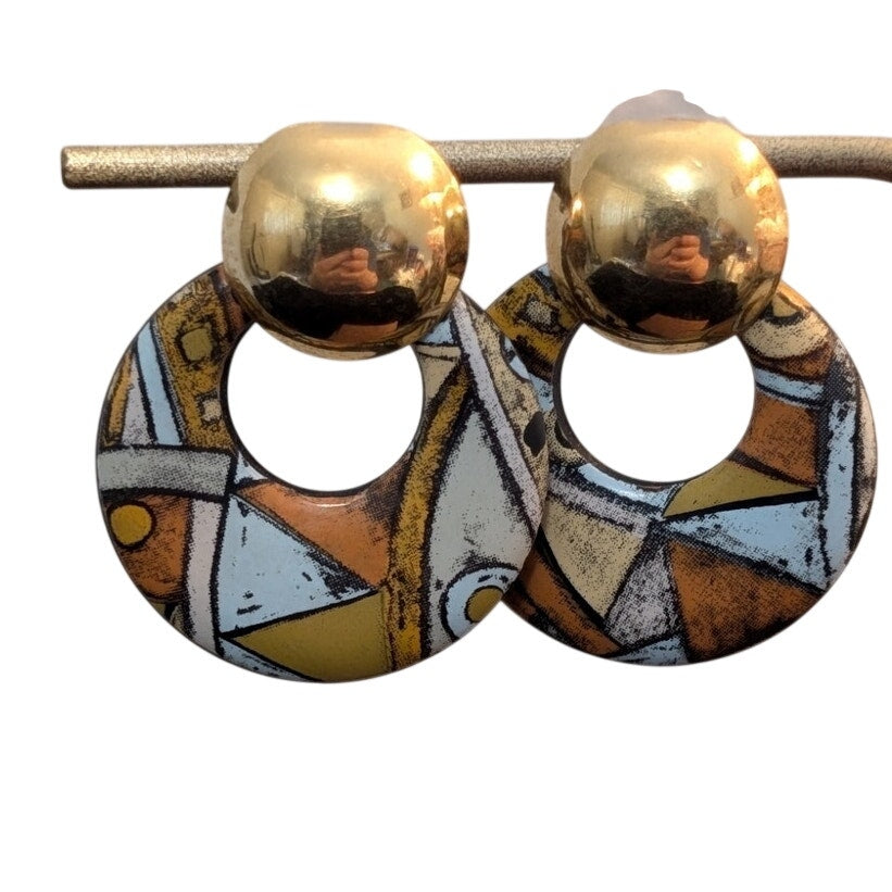 Vintage 70s Groovy Mod Gold Tone Doorknocker Post Earrings